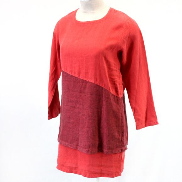 CLICK Color Me Cotton Art to Wear 100% Linen Dress Medium Red Made USA - Picture 1 of 9